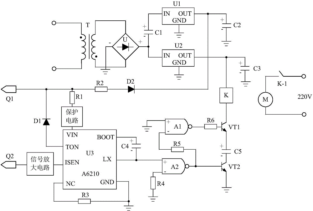 Signal amplification type automatic irrigation control system based on protective circuit