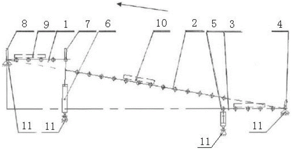 Slab conveying device with variable track