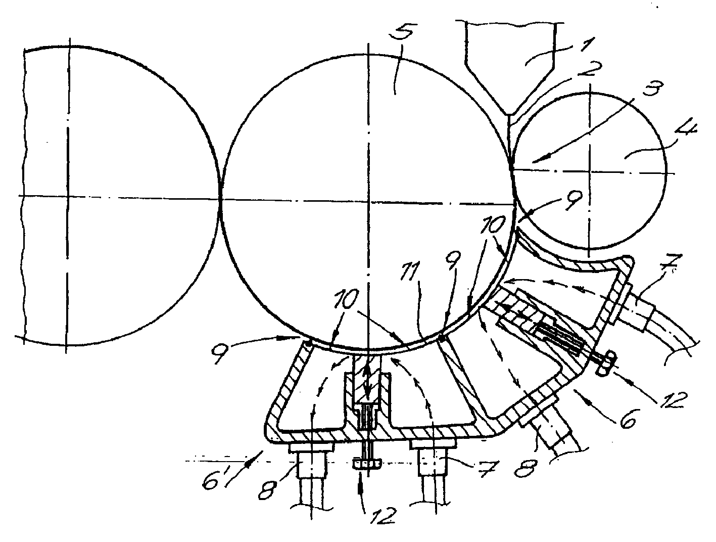 Device for polishing and cooling plastic tapes from gas nozzles