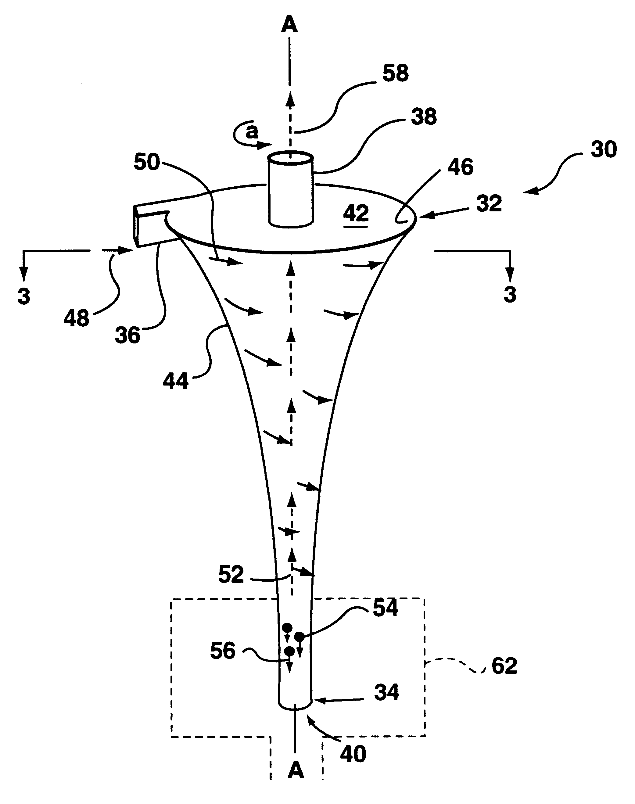 Cyclone separator having a variable longitudinal profile