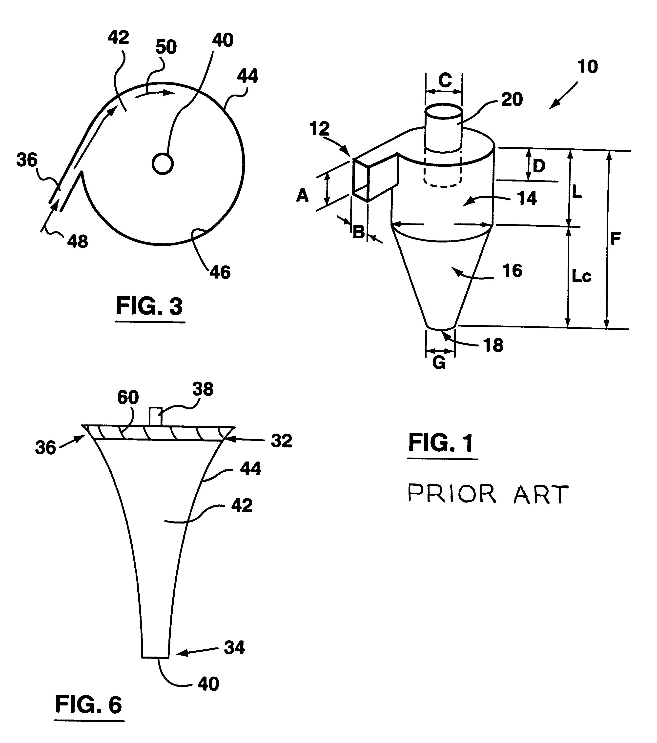 Cyclone separator having a variable longitudinal profile