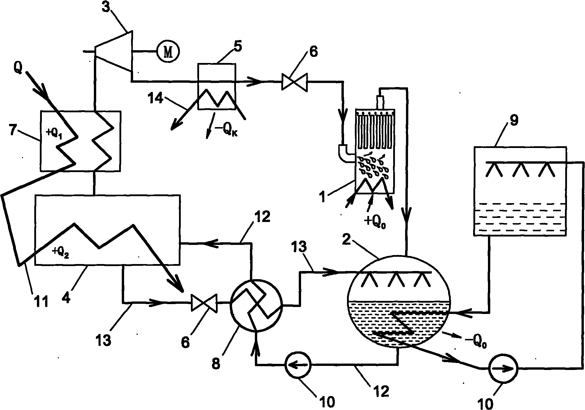 Combined power and refrigeration cycle system of absorption steam turbine