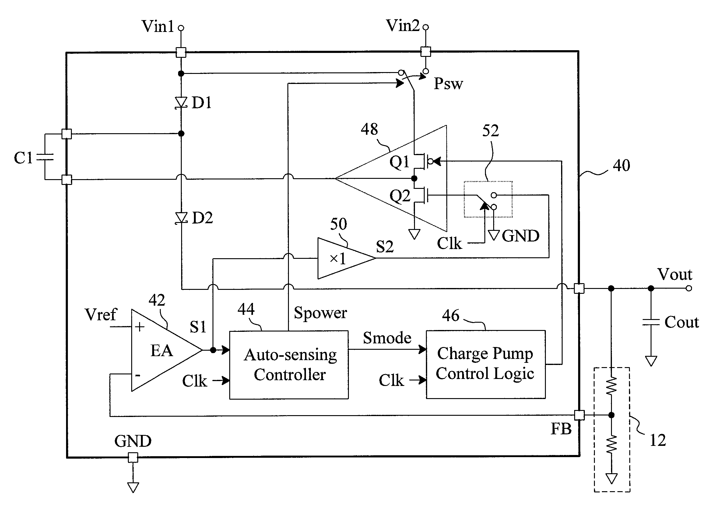 Efficiency and thermal improvement of a charge pump by mixing different input voltages