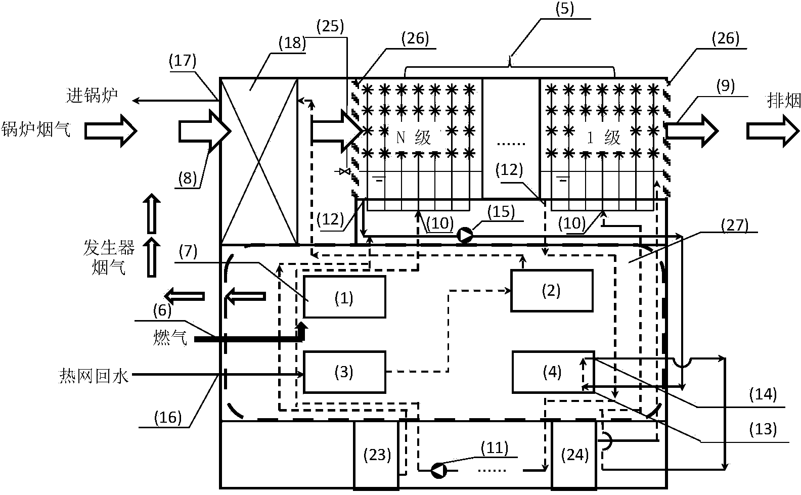 Spraying-absorbing-type method and spraying-absorbing-type device for waste heat recovery of fuel-gas flue gas