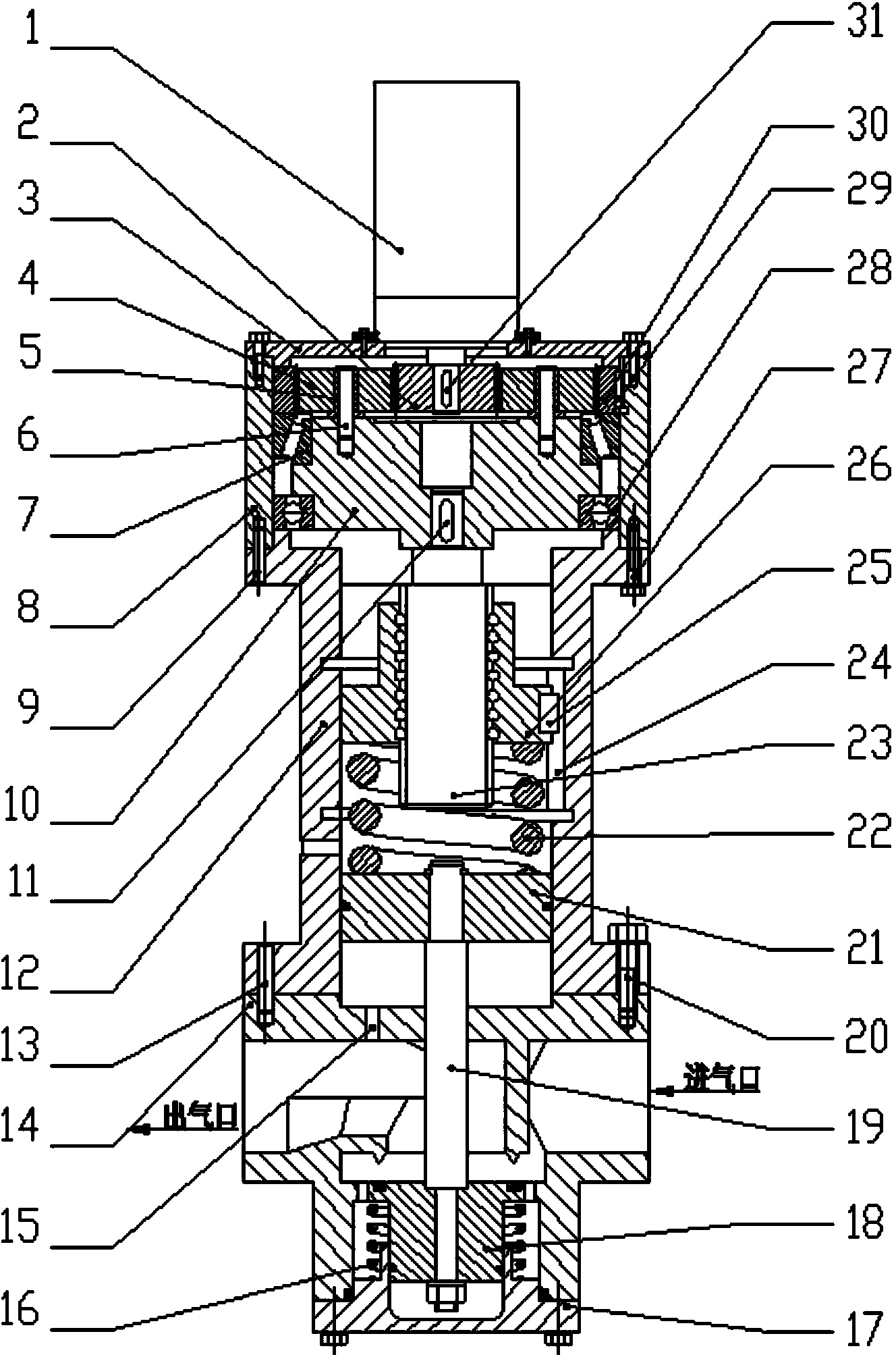 Piston-type pneumatic proportional pressure reducing valve of ball screw driven by servo motor directly