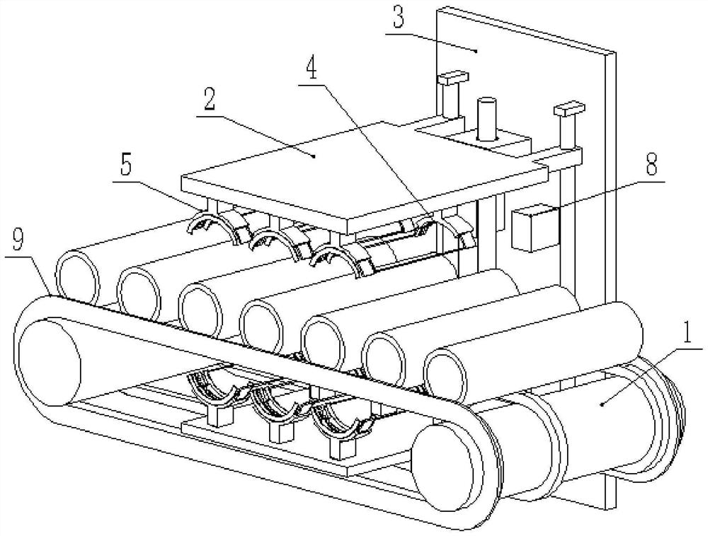 A spraying device before necking of cans