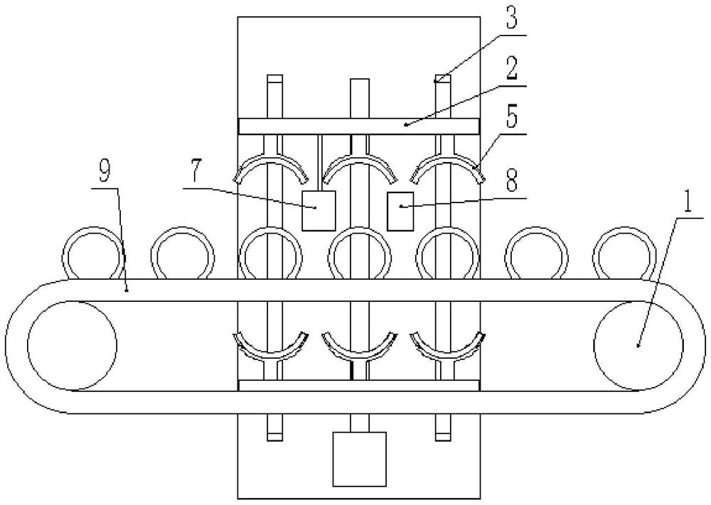 A spraying device before necking of cans