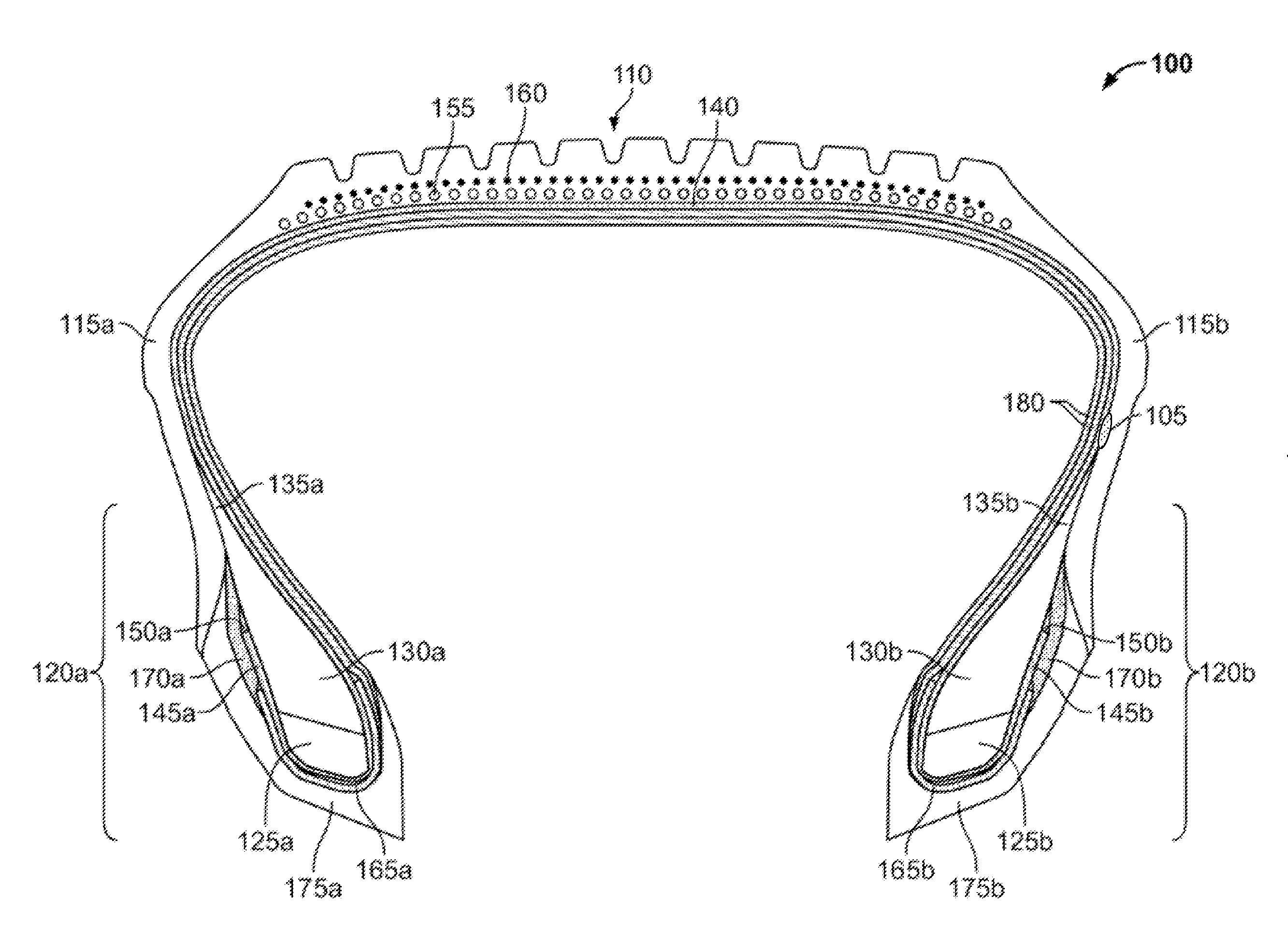 Tire having embedded electronic device affixed with adhesive