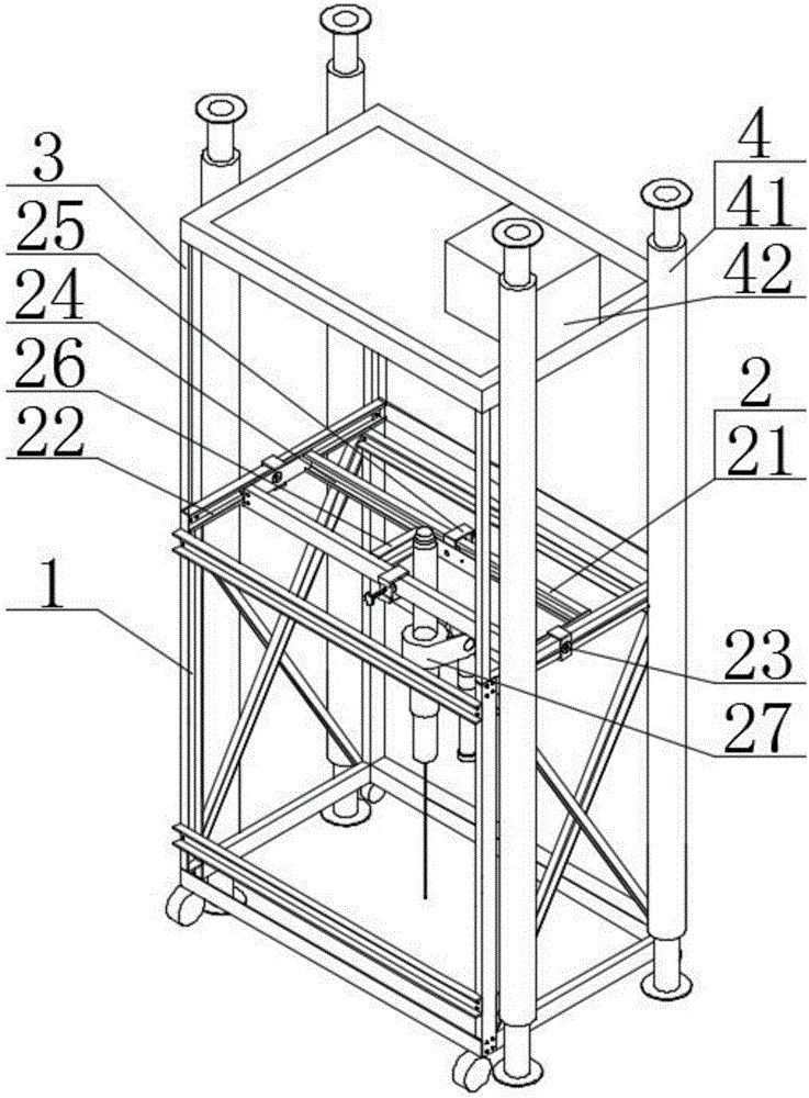 Coal mine underground four-upright-post positioning bottom plate anchor rod drilling device