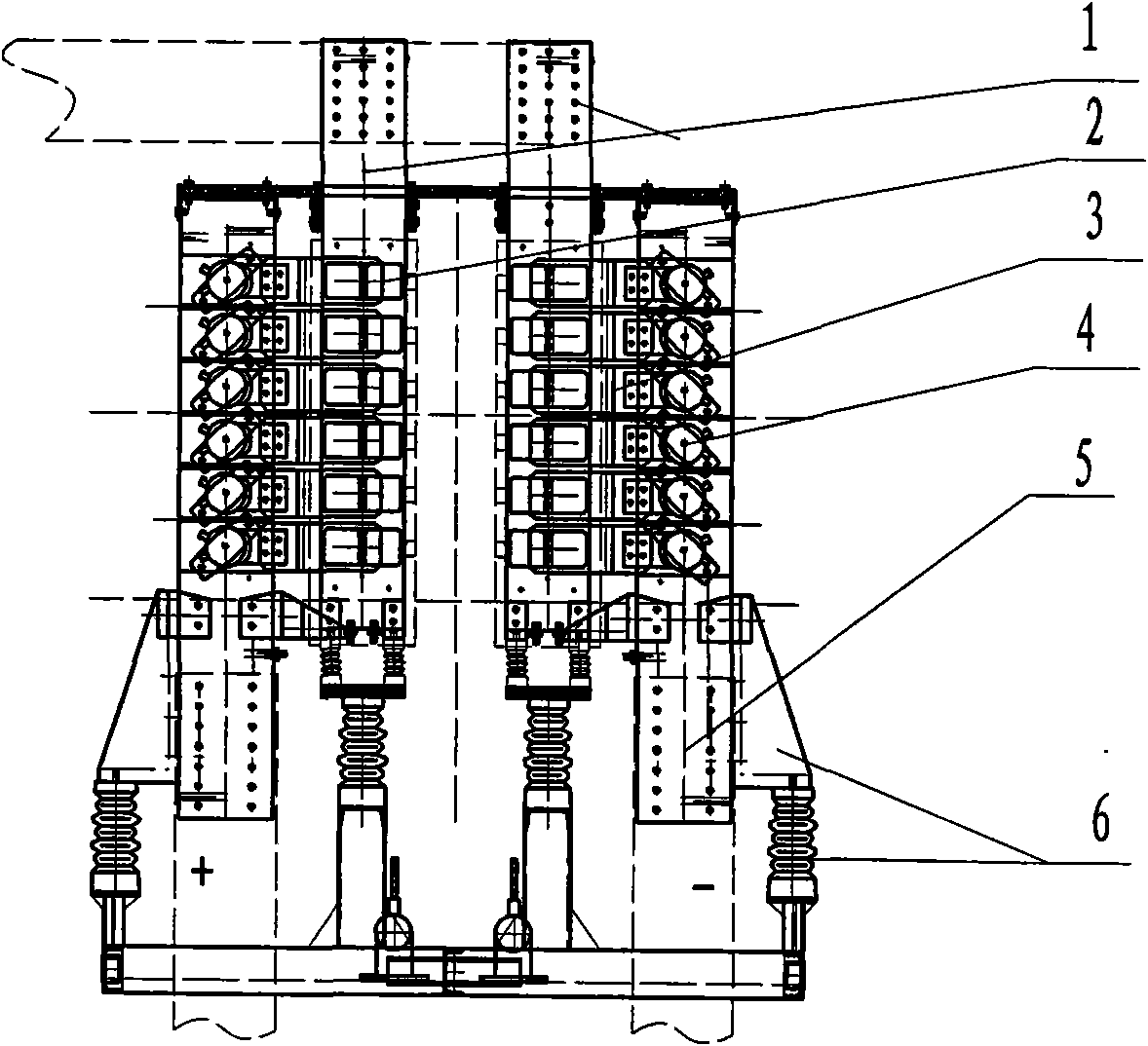 Valve side linearly coupled double-bridge shaft-type pressed rectifying device