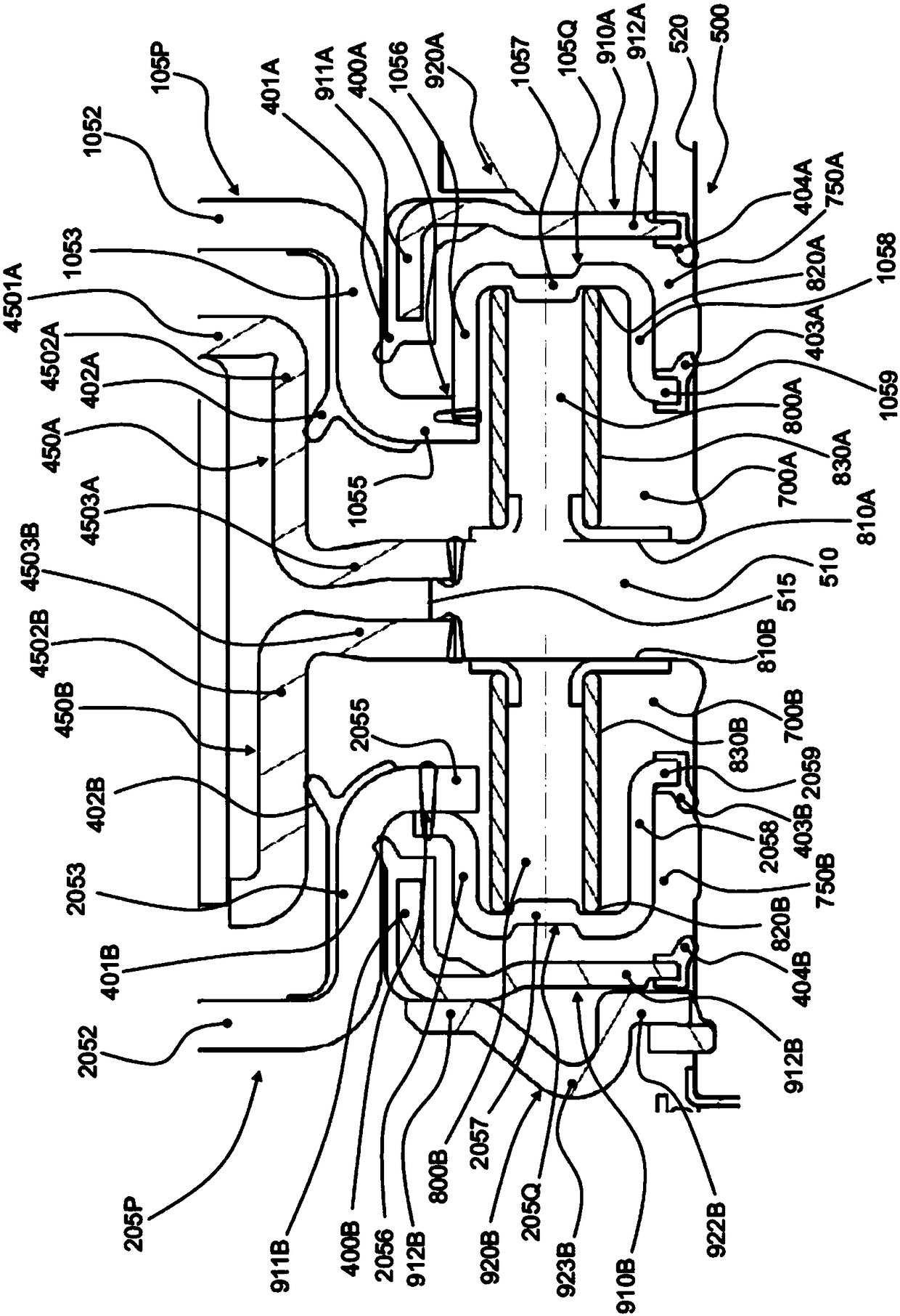 Compact double-clutch mechanism and transmission system comprising same