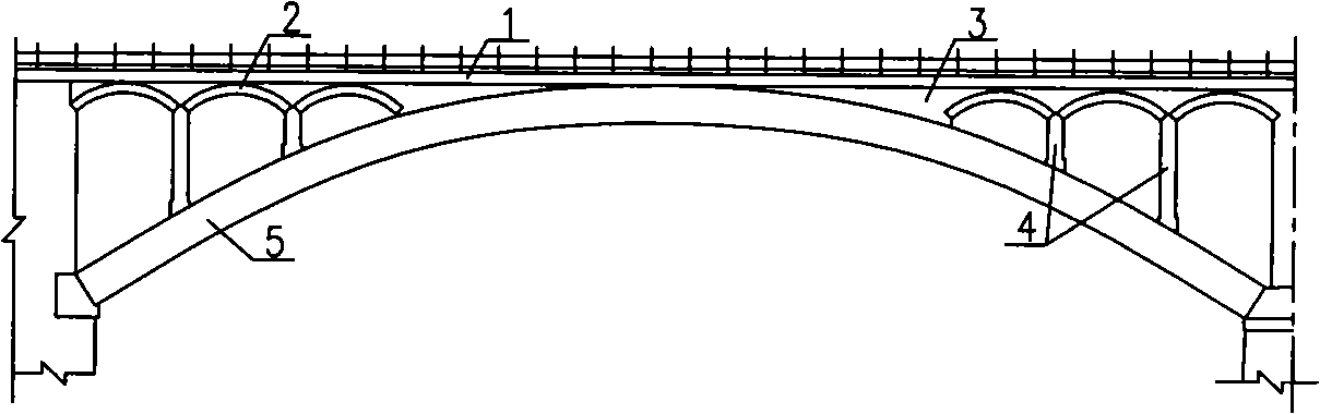 Process for rebuilding double arch bridge by replacing arch style construction on arch with continuous slabs