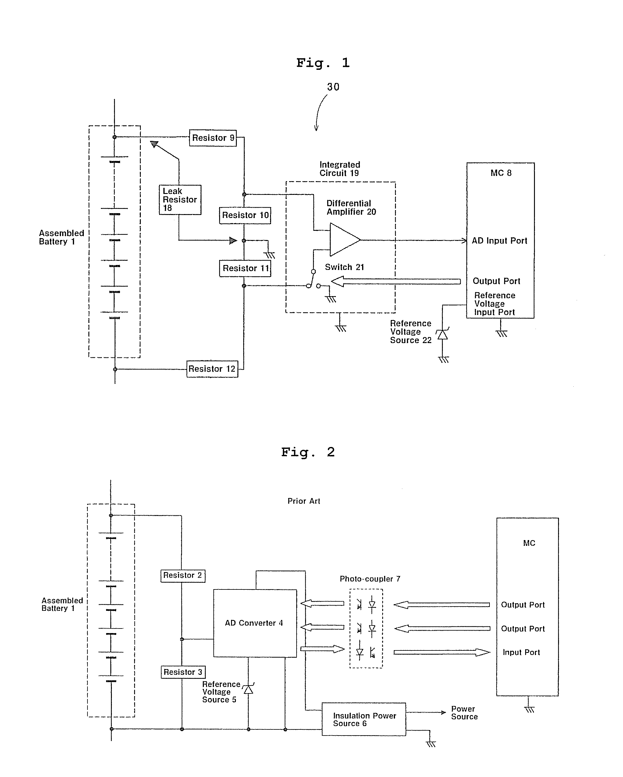 Assembled battery total voltage detection and leak detection apparatus