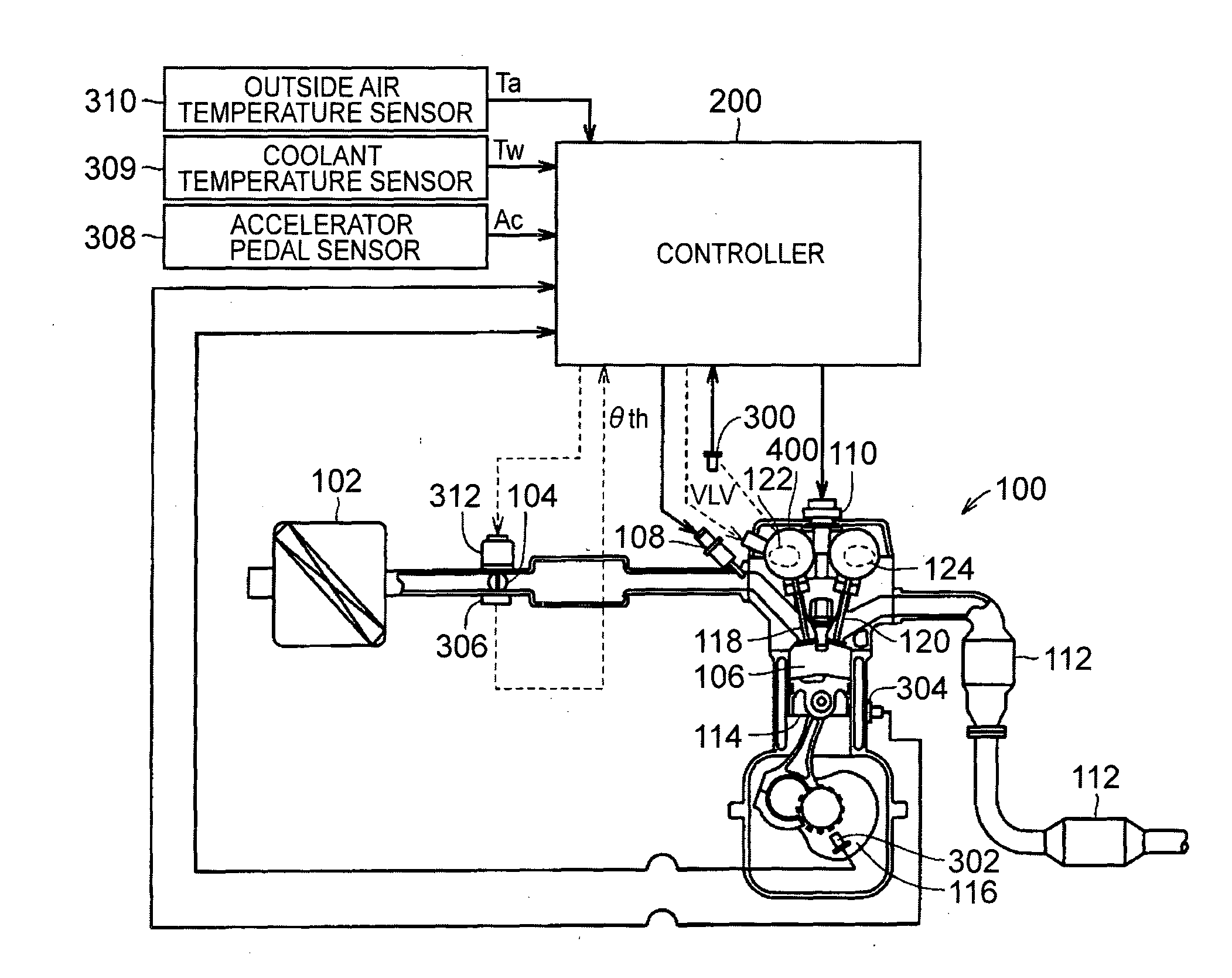 Hybrid vehicle, controller for hybrid vehicle, and control method for hybrid vehicle for reducing the compression ratio at start-up of the engine according a battery level