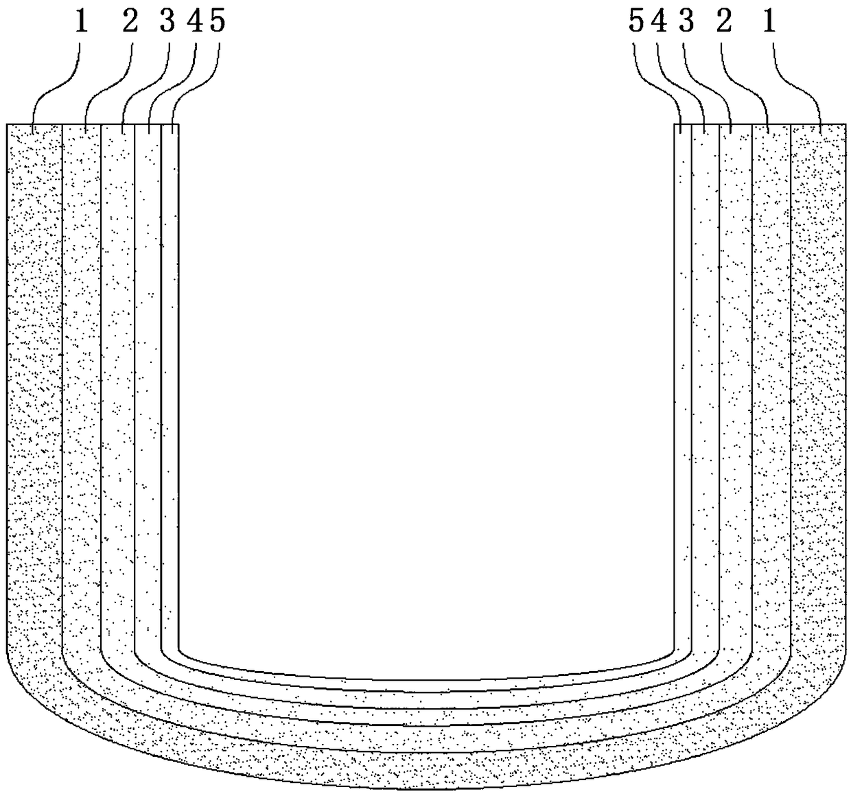 Five-layer composite quartz crucible for large-scale integrated circuit and preparation method and surface treatment method thereof