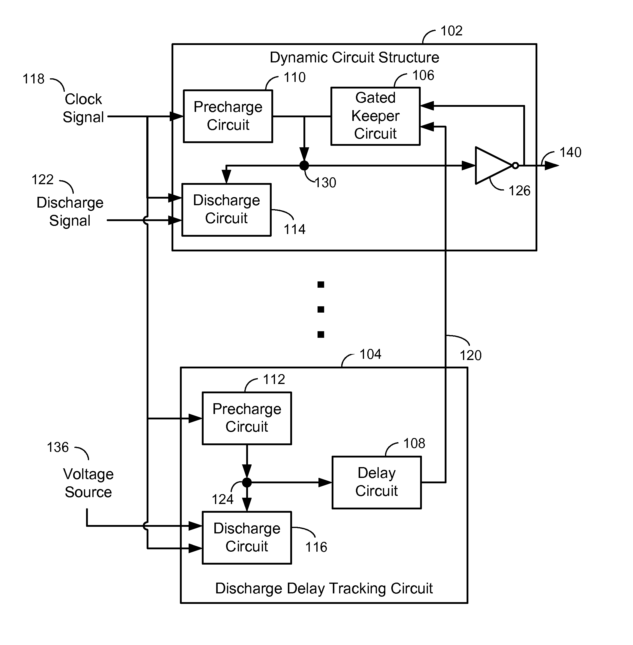 Voltage level shifter with dynamic circuit structure having discharge delay tracking