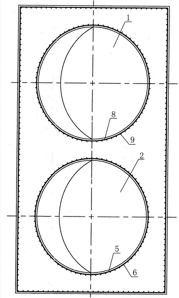 Round hole construction locating and supporting device of overlapped circulating pipe ditches and construction method