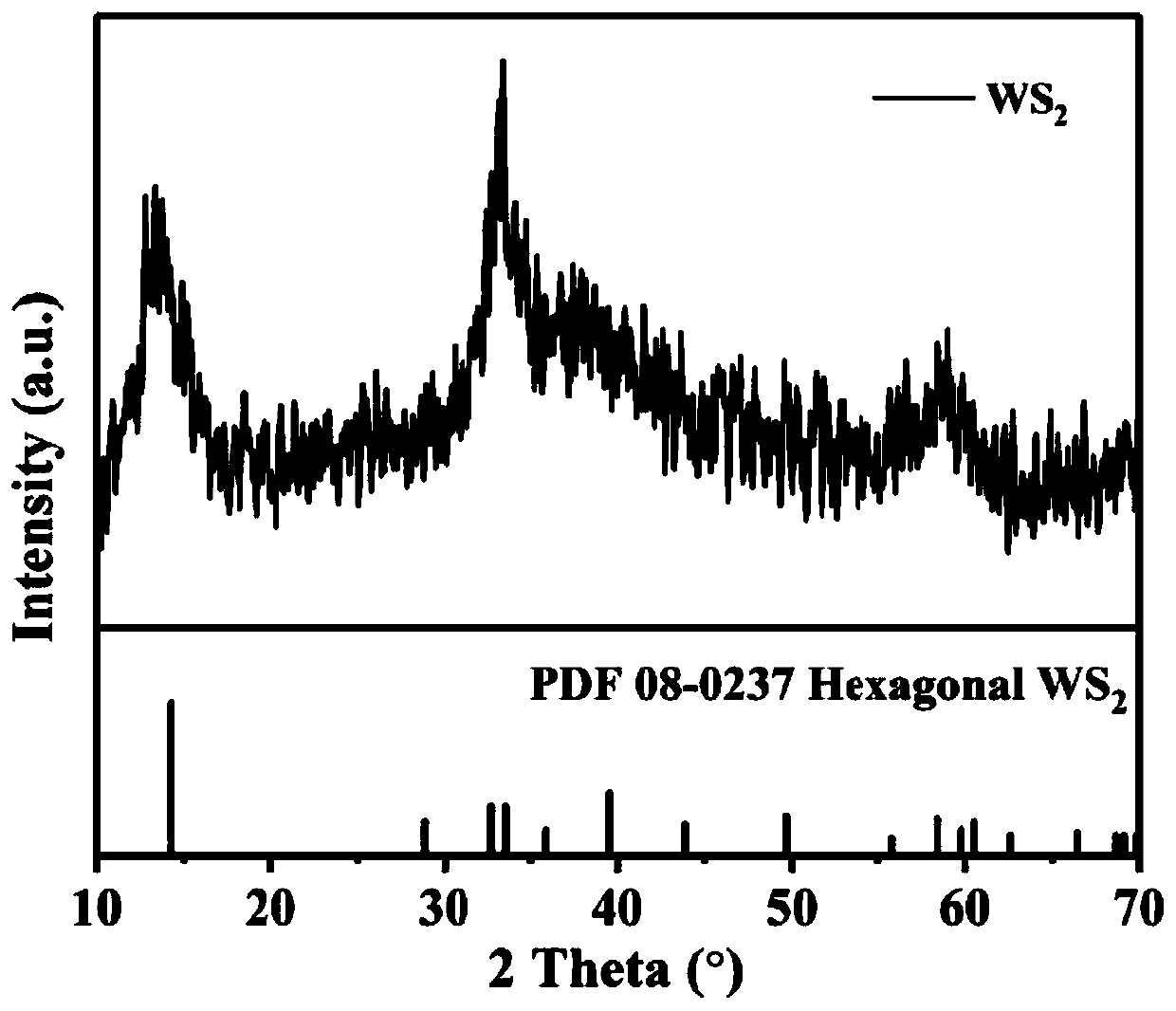 Self-assembled hollow tubular tungsten disulfide nano material as well as preparation method and application thereof