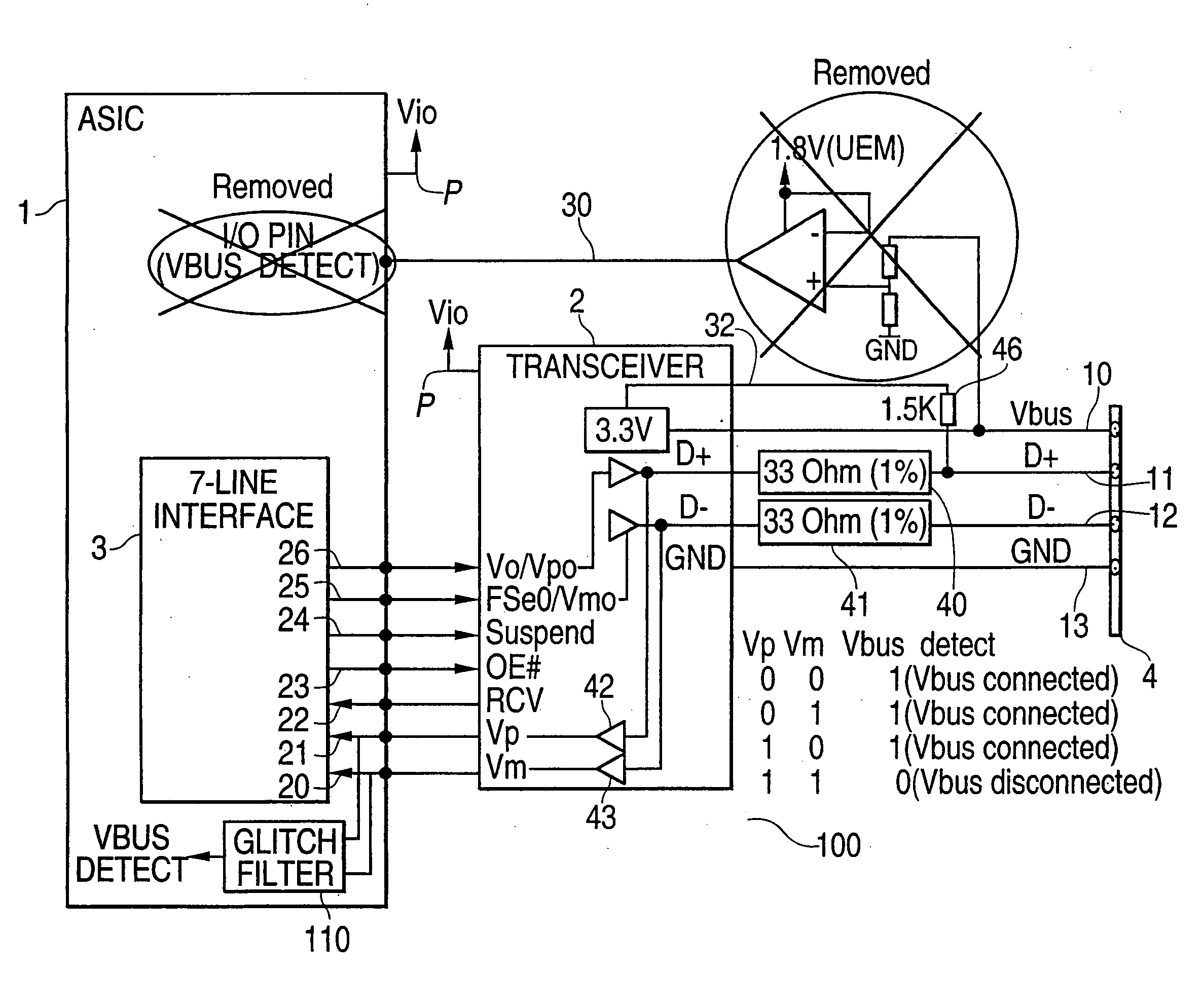 Universal serial bus circuit which detects connection status to a USB host