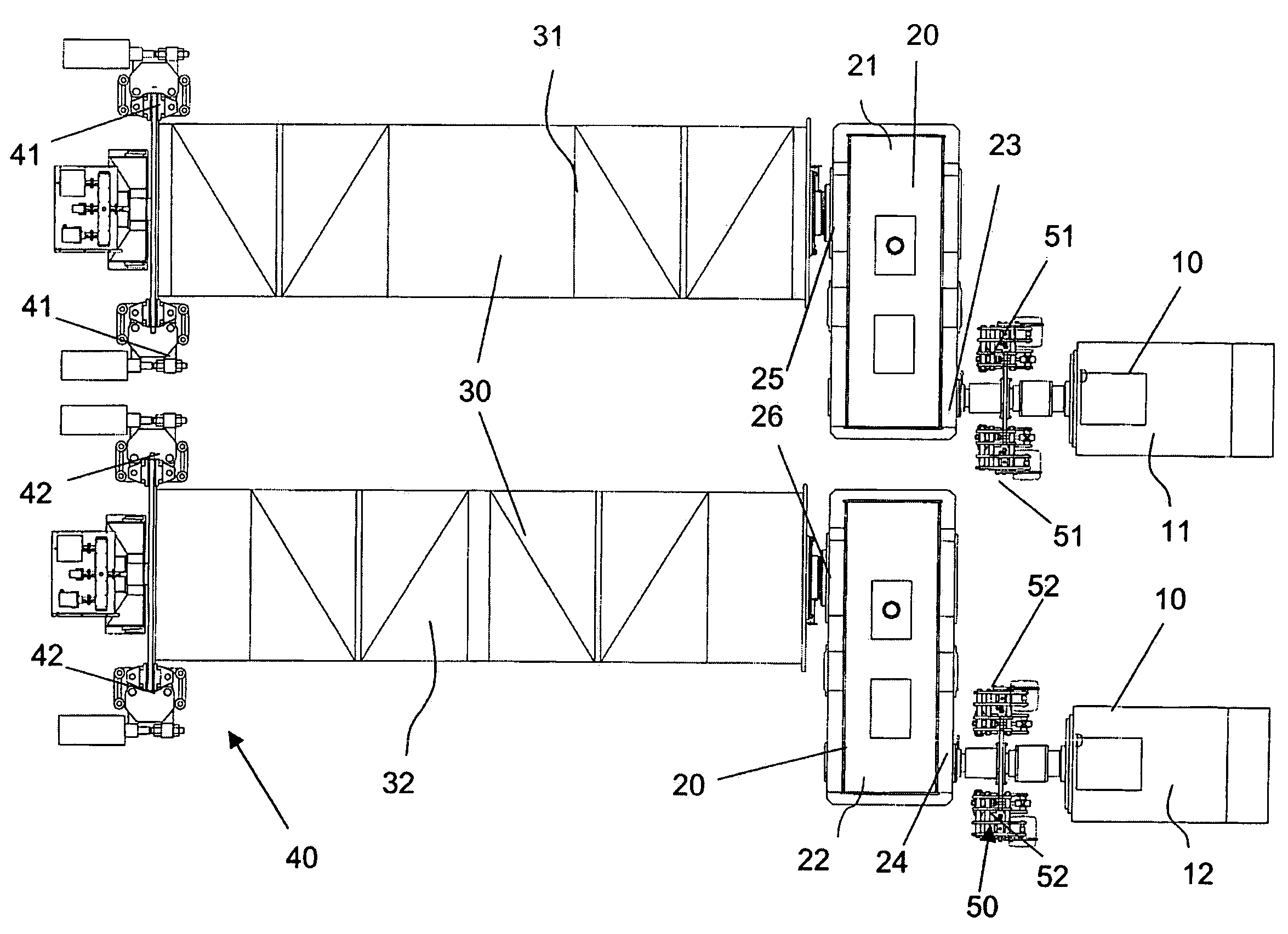 Twin lifting machinery for two 40 feet container shore crane