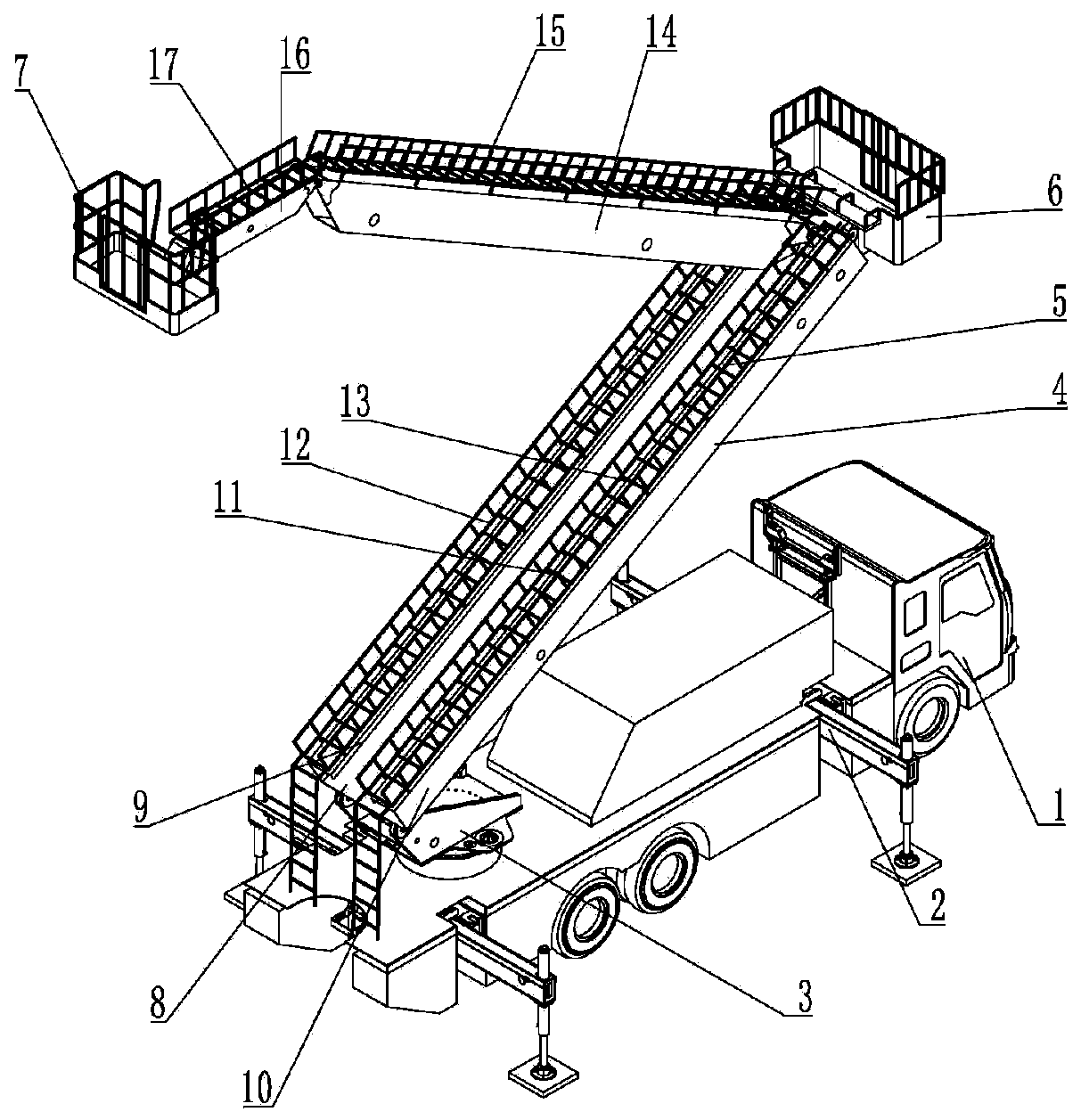 Rescue ladder stand overhead climbing platform fire truck with transition platform