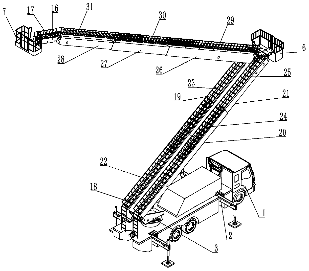 Rescue ladder stand overhead climbing platform fire truck with transition platform