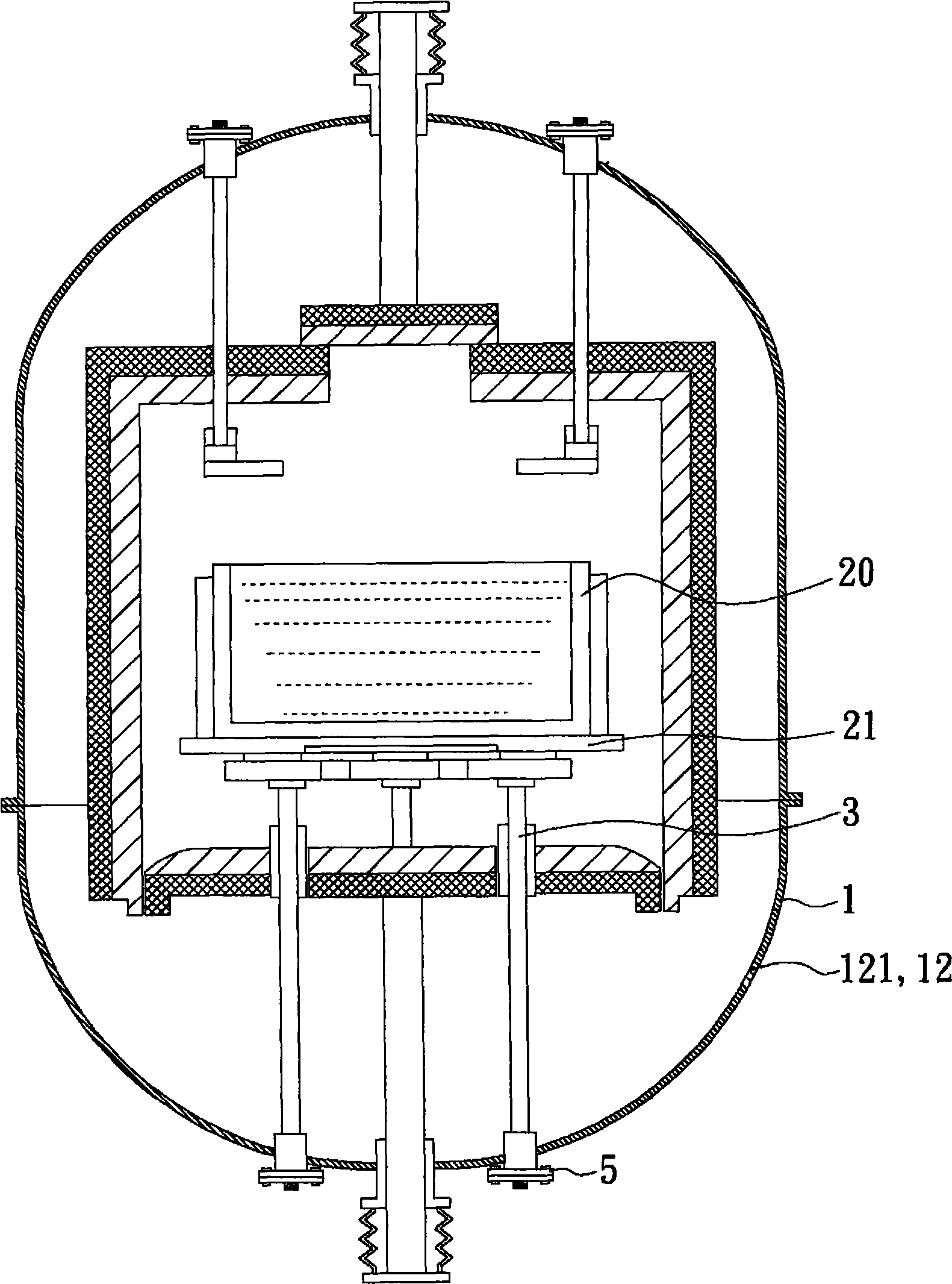 Support table body with heater in crystal growth furnace