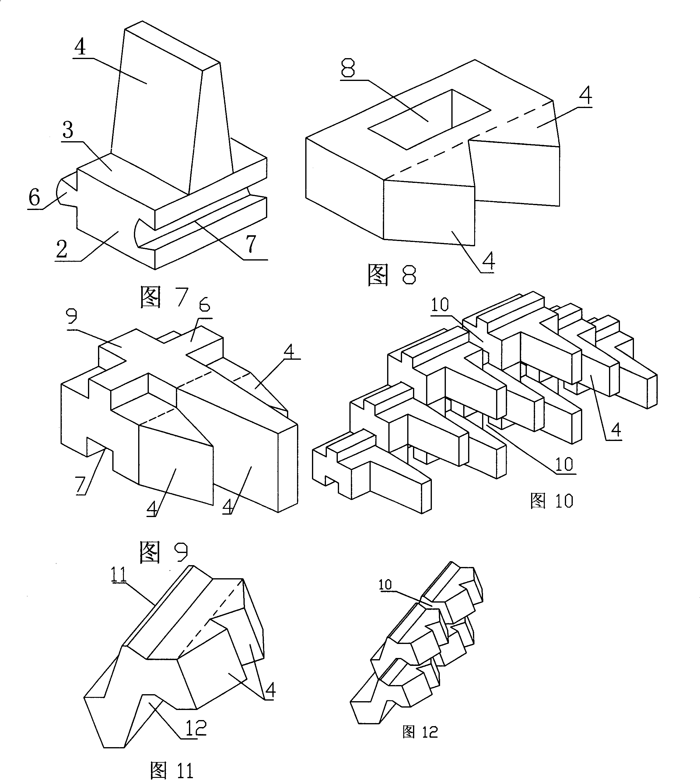 Wave dissipation building blocks forming wave dissipation wall body and formed wall body