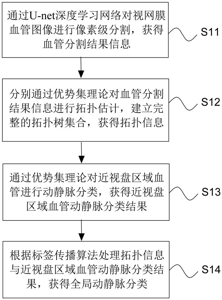 Retinal arteriovenous classification method and device based on topological structure estimation