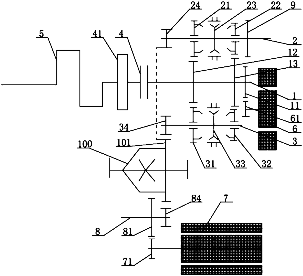 Four-gear transmission power system based on hybrid power