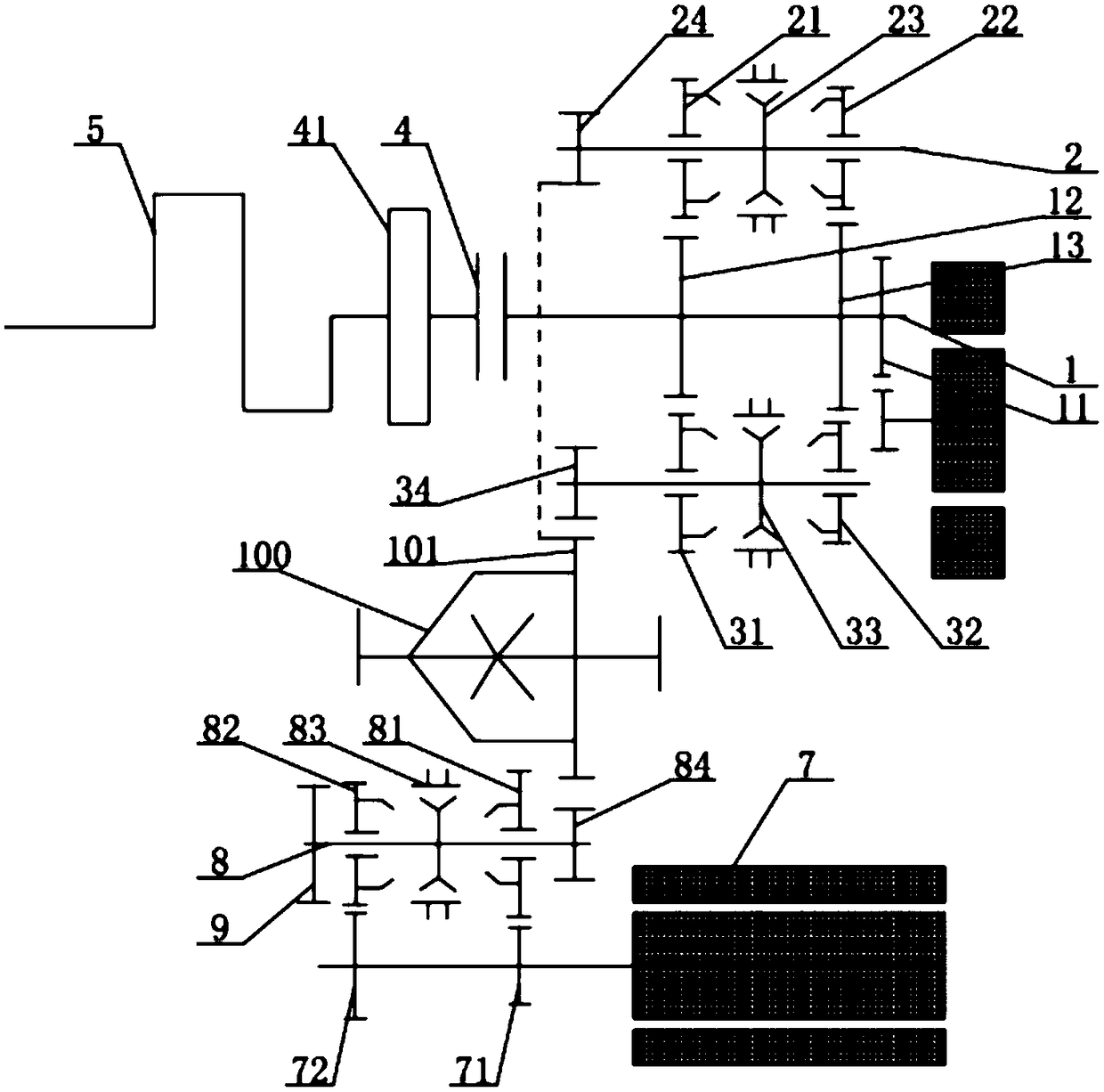 Four-gear transmission power system based on hybrid power