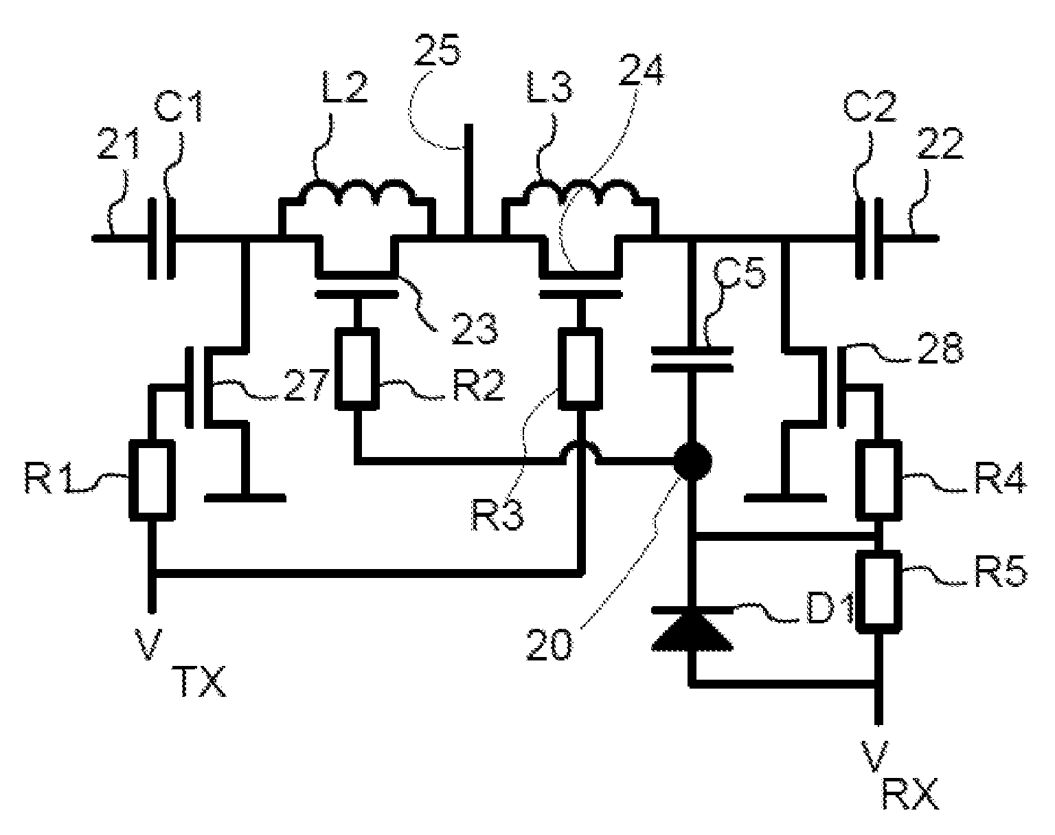 RF device with a transmit/receive switch circuit