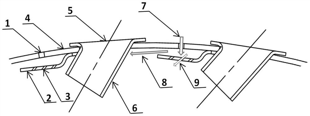 A tangentially inclined annular film divergent cooling structure