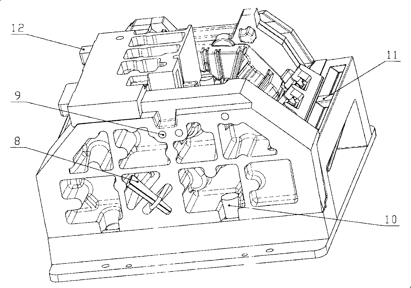 Low pressure multiple-core casting technique of engine V6 aluminum cylinder