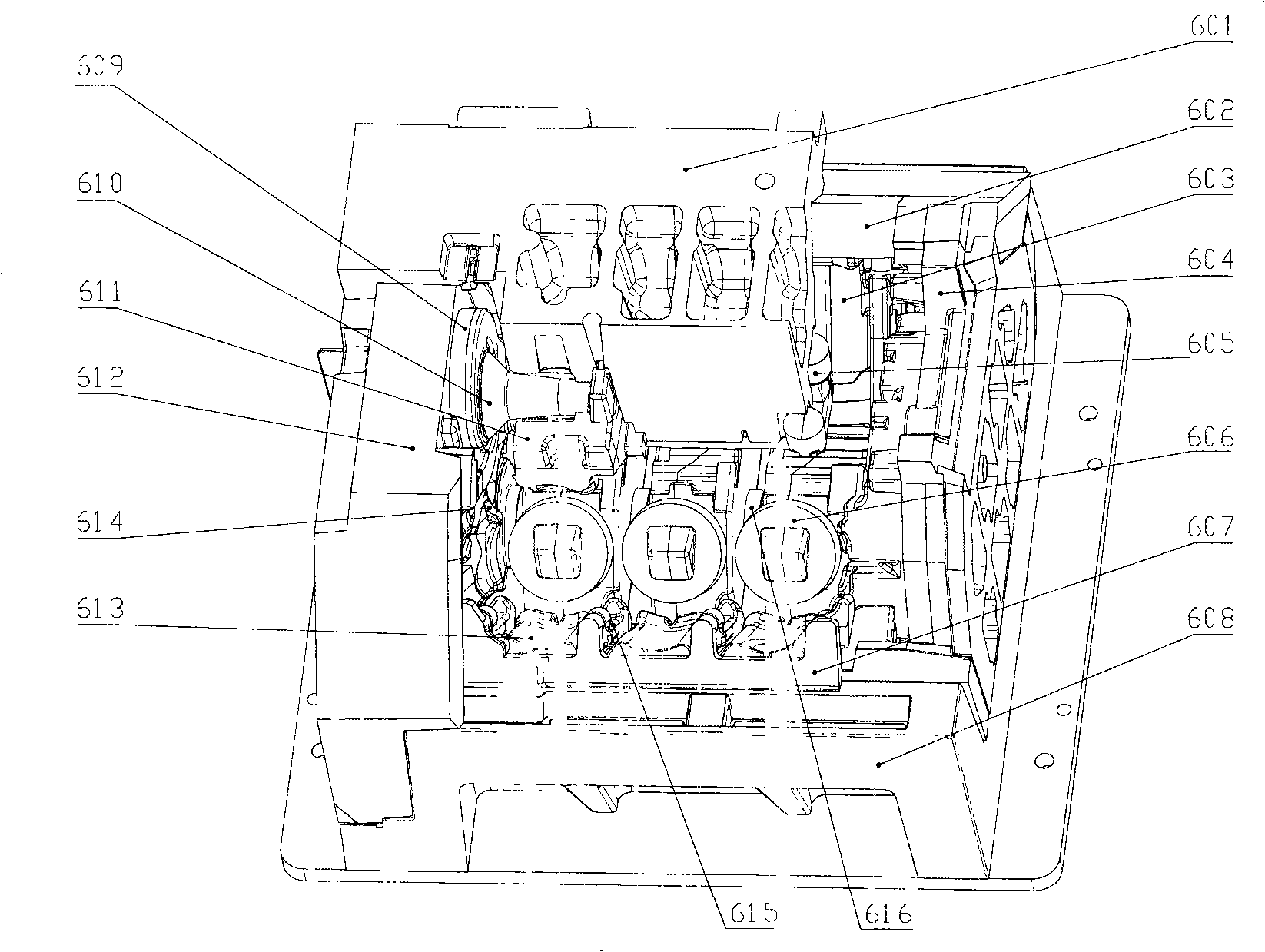 Low pressure multiple-core casting technique of engine V6 aluminum cylinder