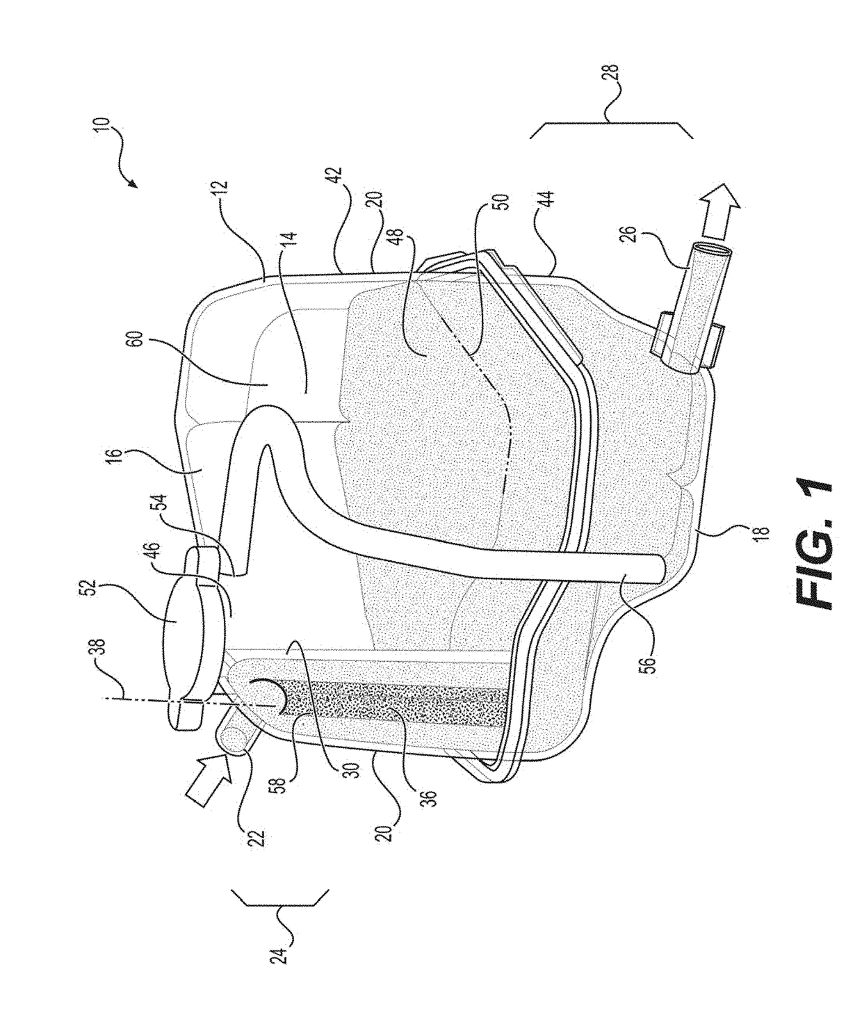 Vented degas bottle for motor vehicle coolant system