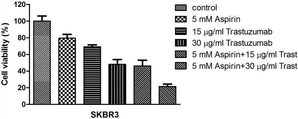 Application of aspirin and herceptin combination or synergy in oncotherapy