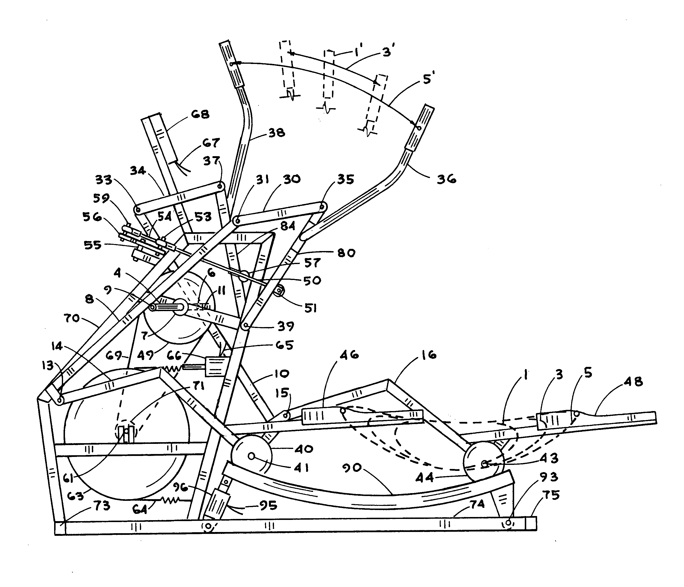 Free pace elliptical exercise apparatus