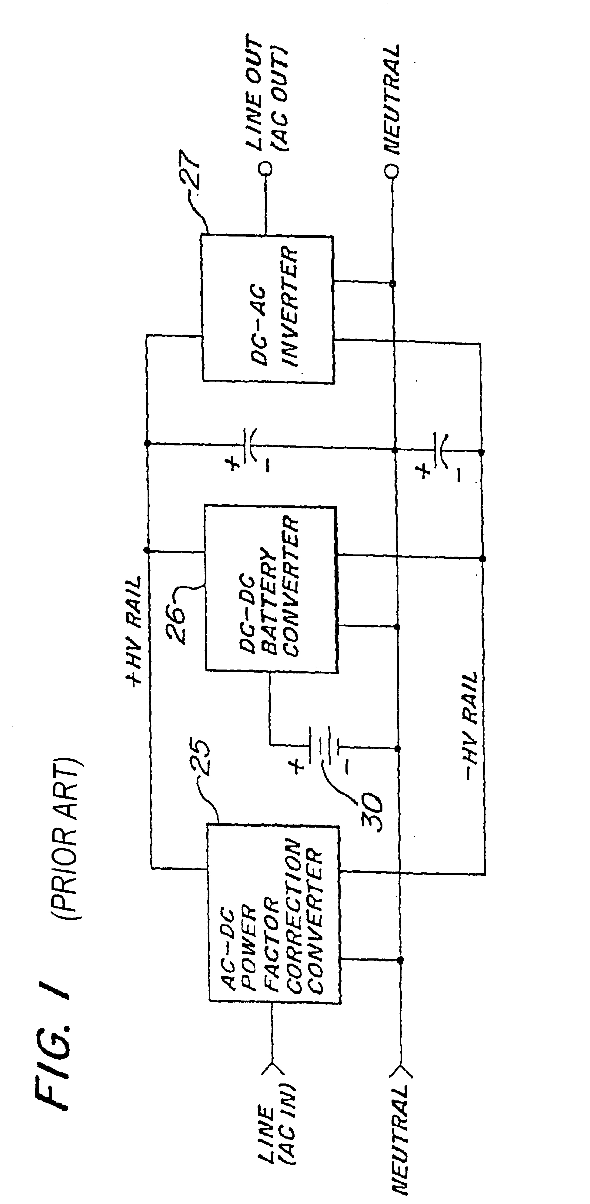 Power factor corrected UPS with improved connection of battery to neutral