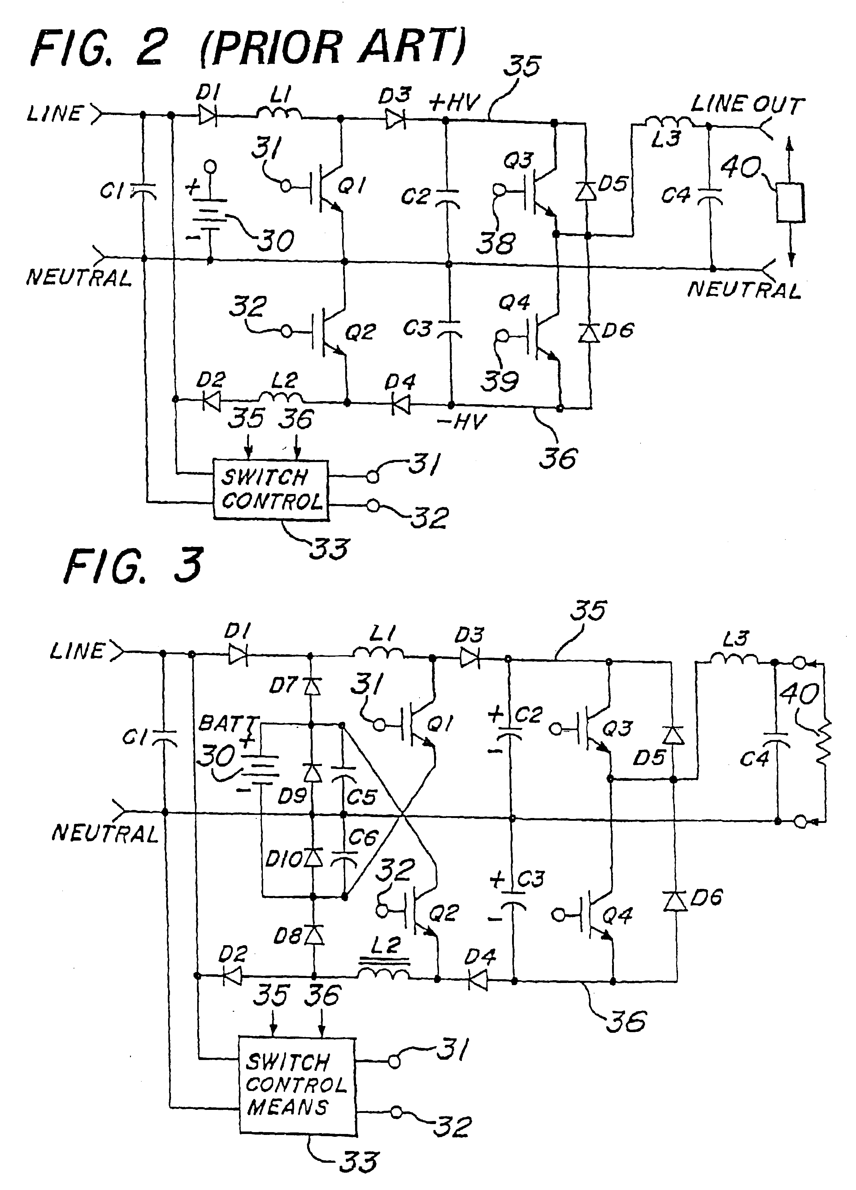 Power factor corrected UPS with improved connection of battery to neutral