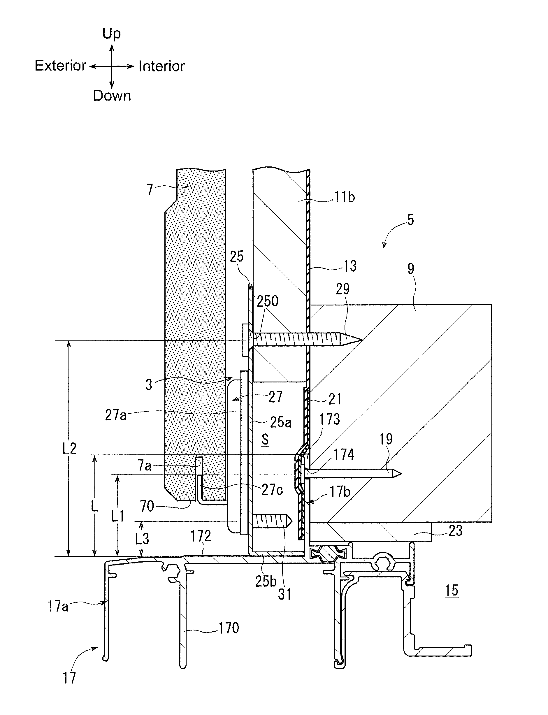 Outer wall mounting member and outer wall structure