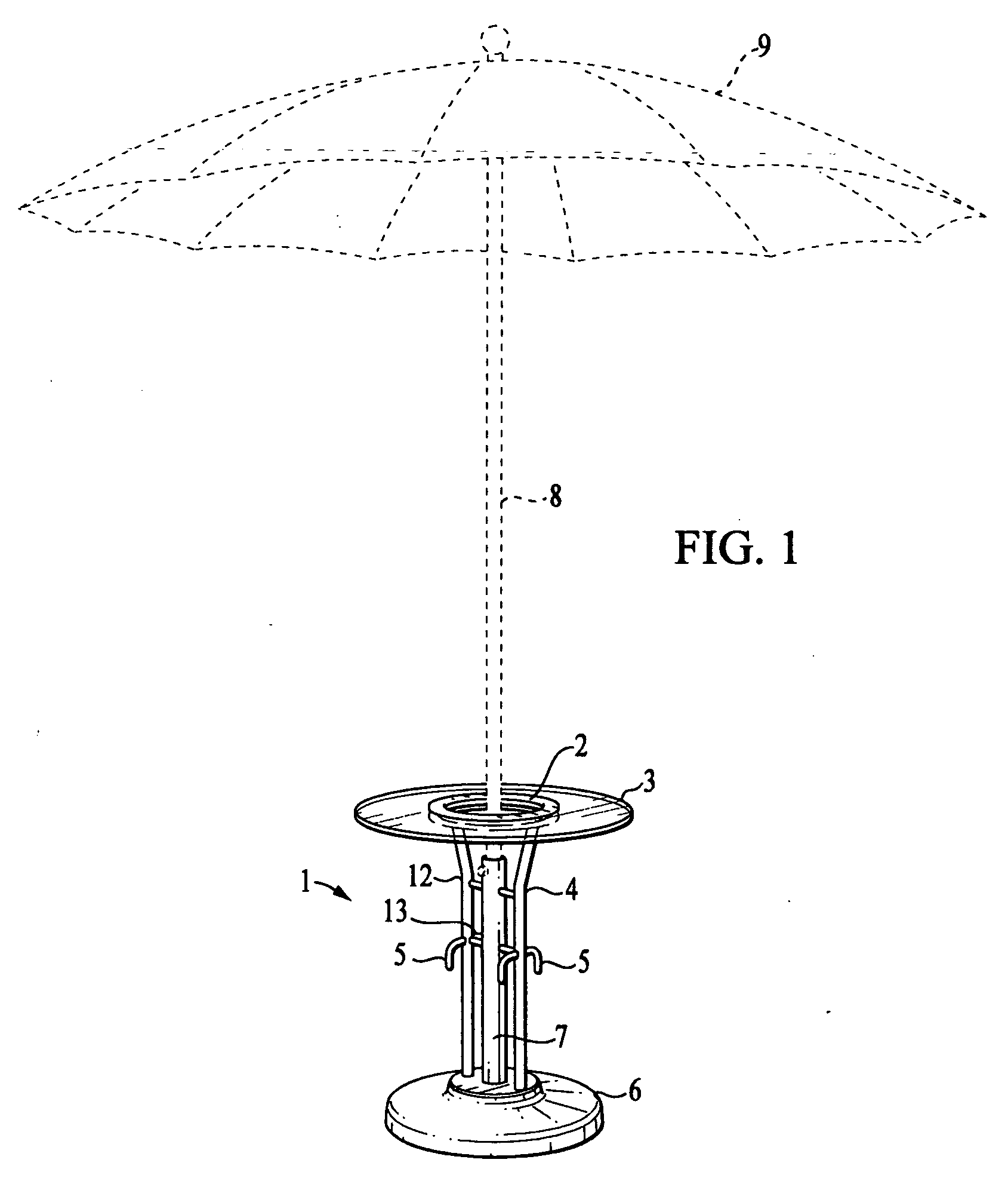 Umbrella table with oversized opening for umbrella pole