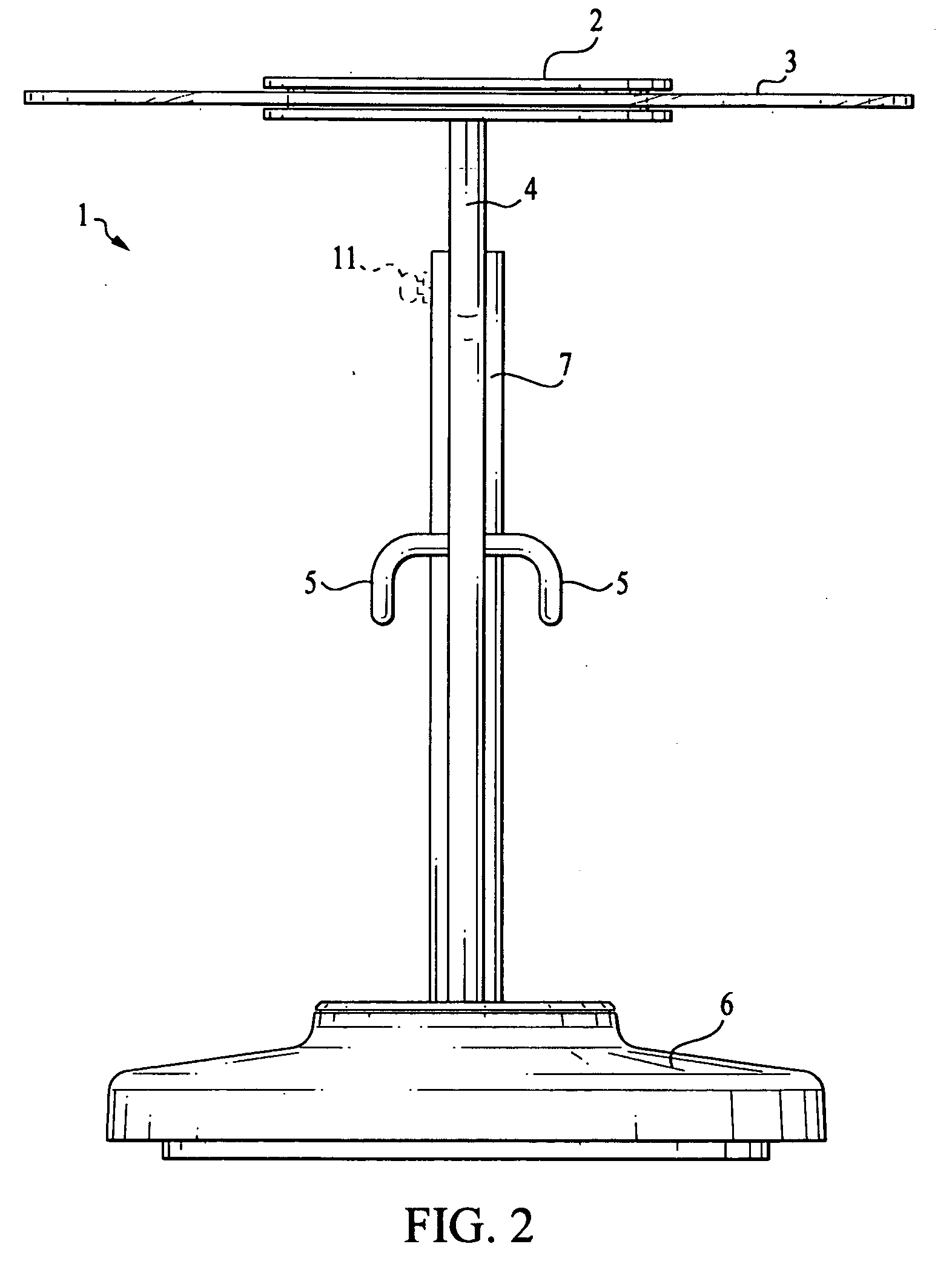 Umbrella table with oversized opening for umbrella pole