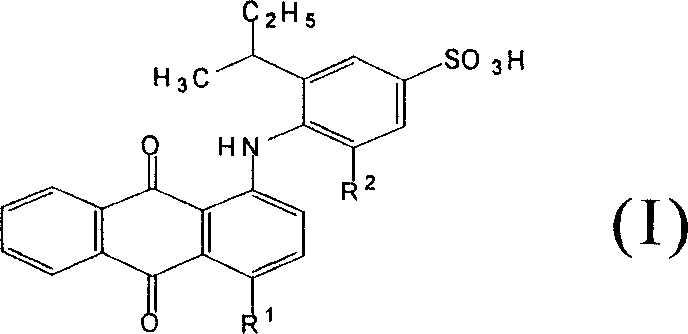 Acid anthraquinone dye and its prepn and application