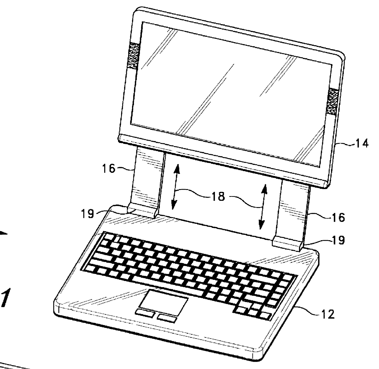 Flat panel display with adjustable height for a portable computer