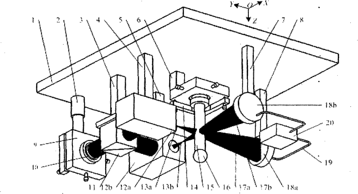 Orthogonal light path two-dimensional micro-focus collimation and three-dimensional coordinate sensor