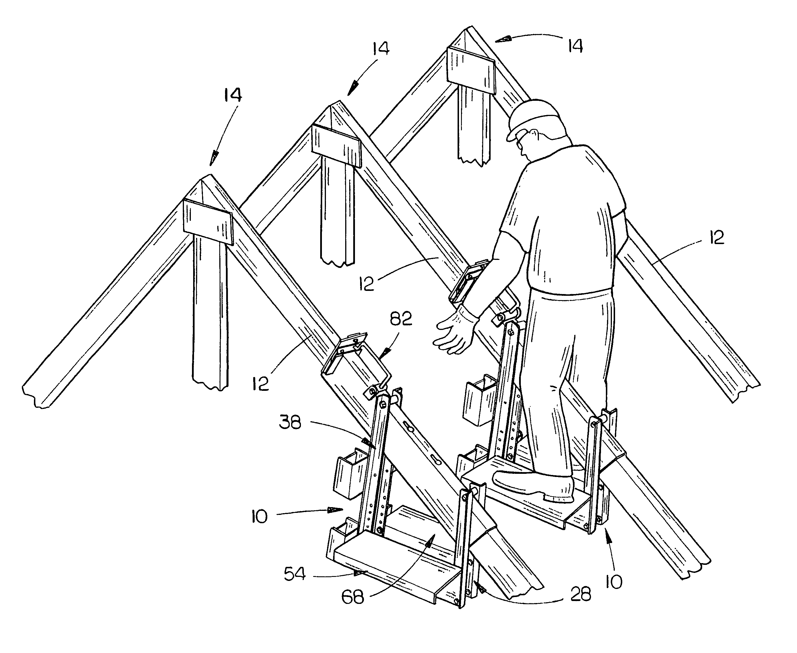 Apparatus for supporting a worker on an upper chord of a roof truss