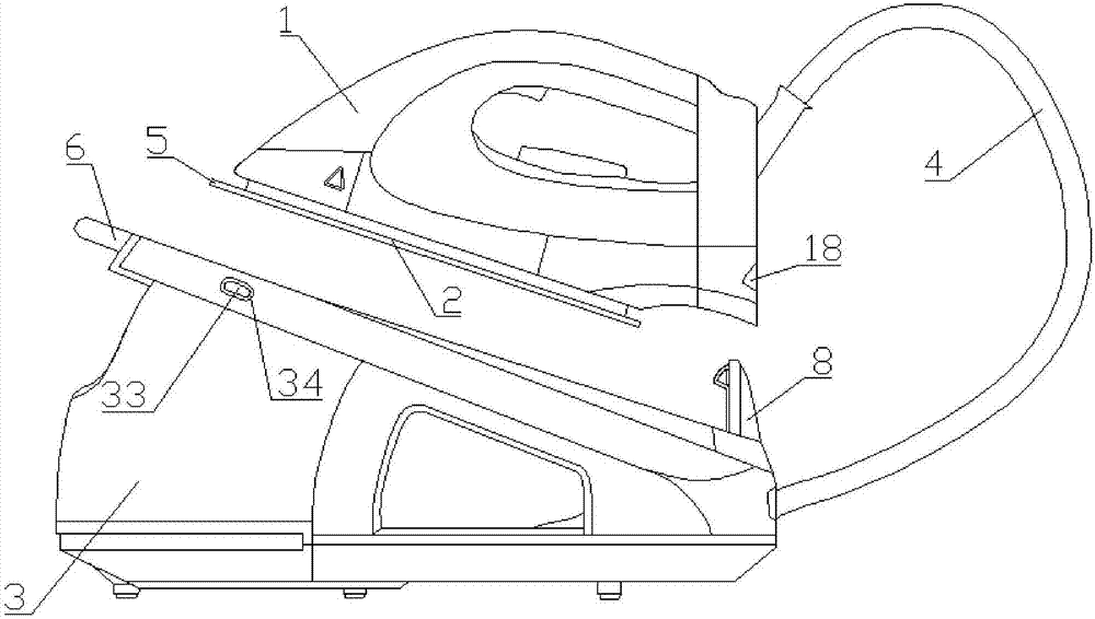 Desk-type electric iron with lock catch fixing device