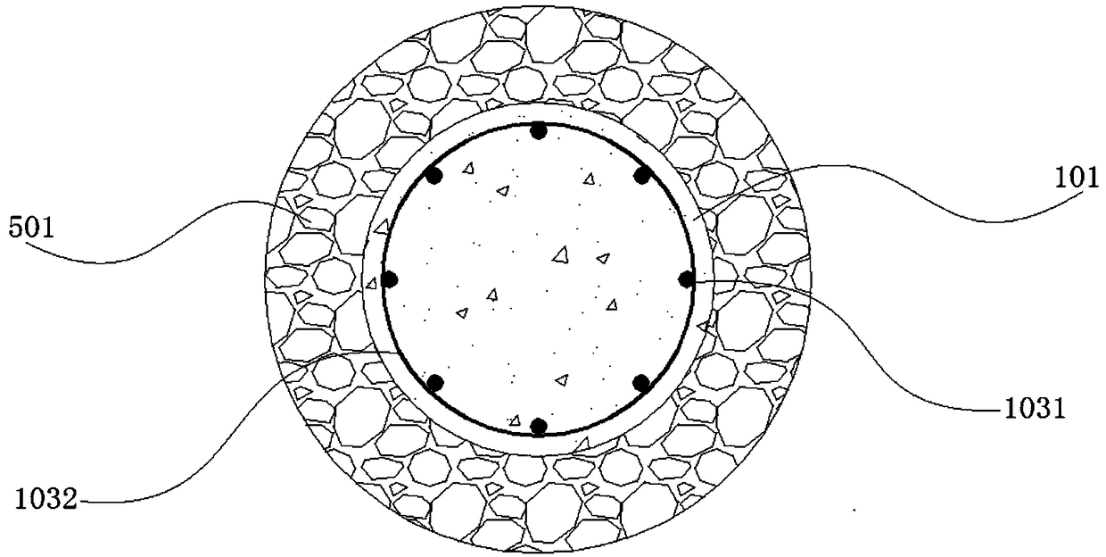 A gravel-variable cross-section pile composite structure with drainage and anti-sliding functions and its construction method