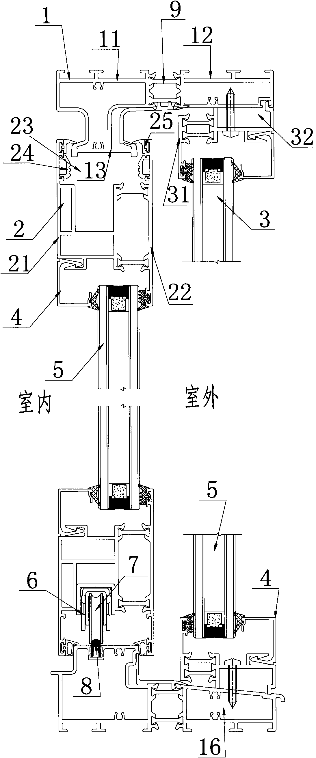 Aluminum alloy lifting sliding energy-saving door system